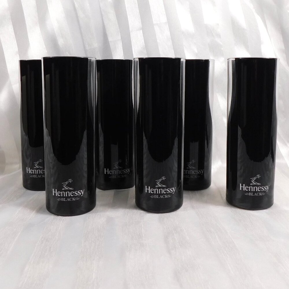Set of Six New Boxed Hennessey Black Highball Bar Glasses # 26847